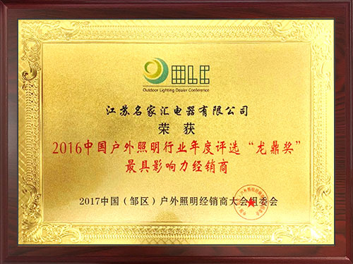 2016中國戶外照明行業(yè)年度評選“龍鼎獎”最具影響力經(jīng)銷商